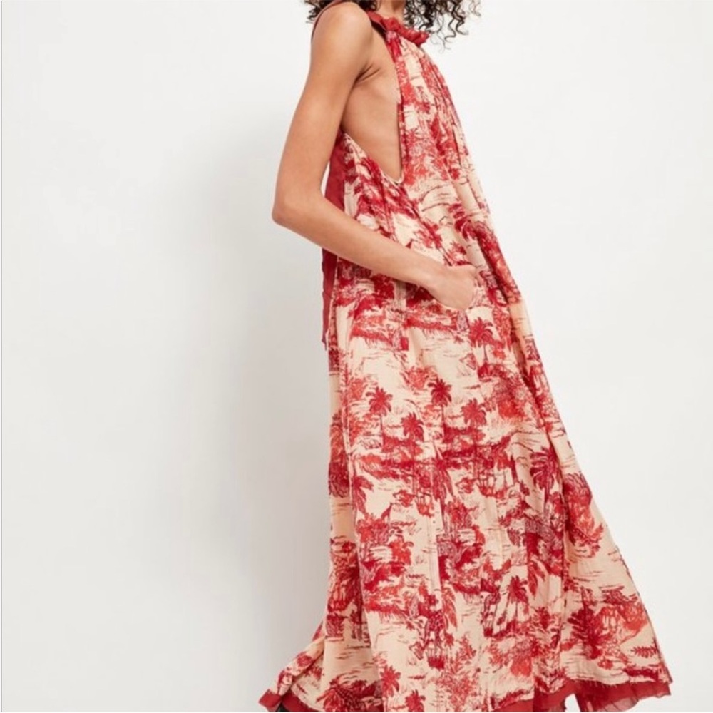 Free People Tropical Toile Sundress Maxi Dress Red and Cream Print Small